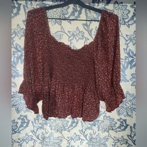 American Eagle Multicolor Floral Smocked ruffle Sleeve Top Womens xLarge